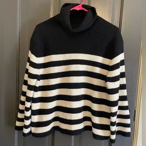 J Crew wool and recycled cashmere turtleneck sweater in stripe black and white